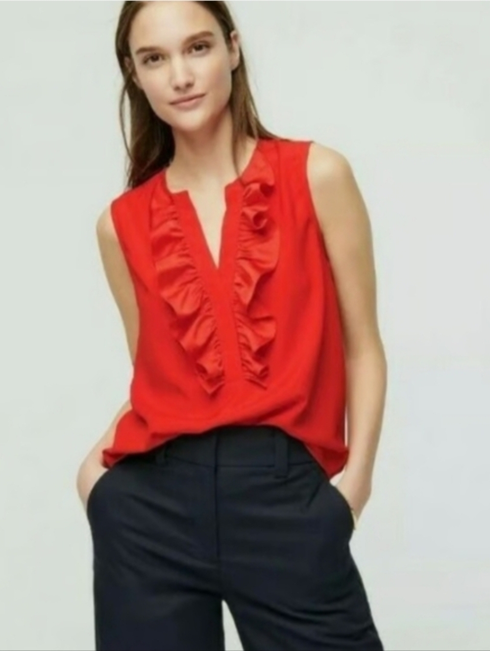 J. Crew Bright Red Sleeveless Ruffle-Front Camisole